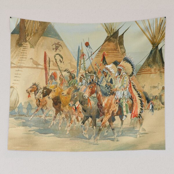 Item preview, Indian Warriors Before Battle - Old American Western Print designed and sold by VintageSpaceArt.