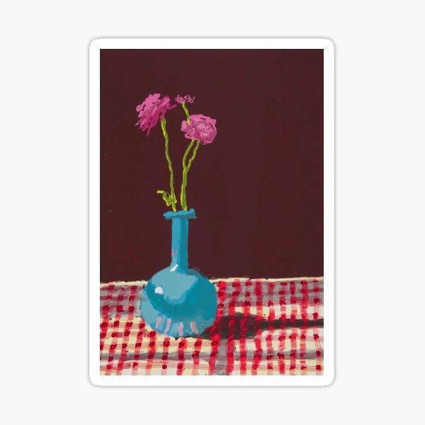 Aperçu de l'œuvre David Hockney, Roses dans un vase bleu créée et vendue par Ceremonials-.