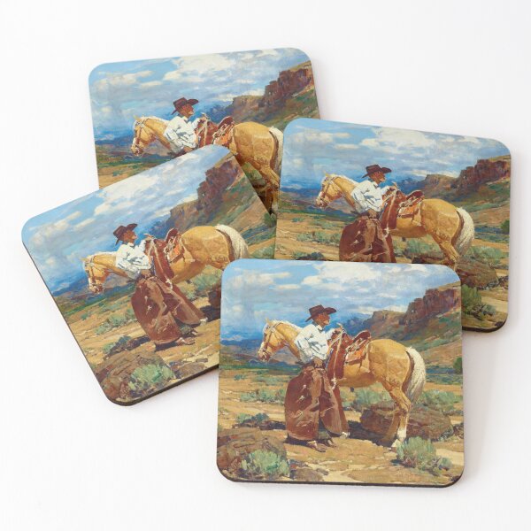 Item preview, Lone Cowboy In Canyon - Vintage American Western Print designed and sold by VintageSpaceArt.