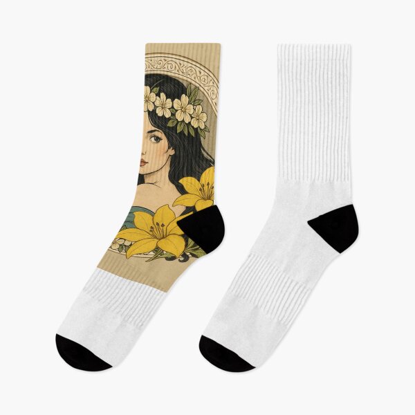 Item preview, Floral Muse in Teal – Art Nouveau Portrait with Black Hair designed and sold by John-NW-Shop.