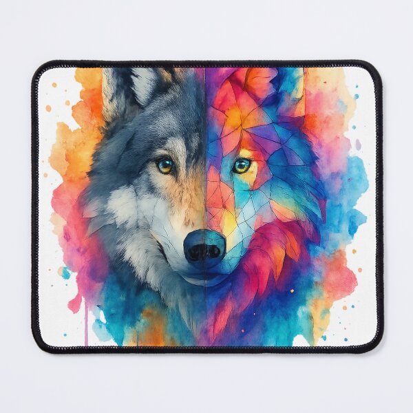 Item preview, Wolf Duality – Realism & Geometry Watercolor designed and sold by achille-m.