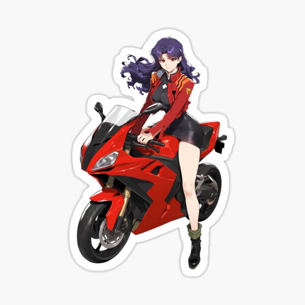 Vista previa del artículo con la obra «Misato Katsuragi montando en bicicleta», diseñado y vendido por UleDesigns.