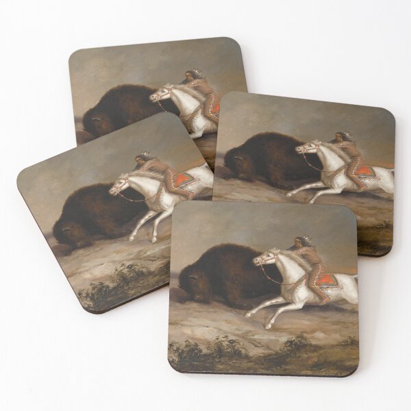 Item preview, Indian Hunting Bison - Old American Western Print designed and sold by VintageSpaceArt.