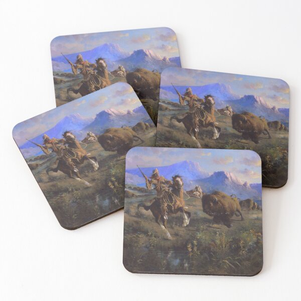Item preview, Cowboy Hunting Bison - Vintage American Western Art designed and sold by VintageSpaceArt.