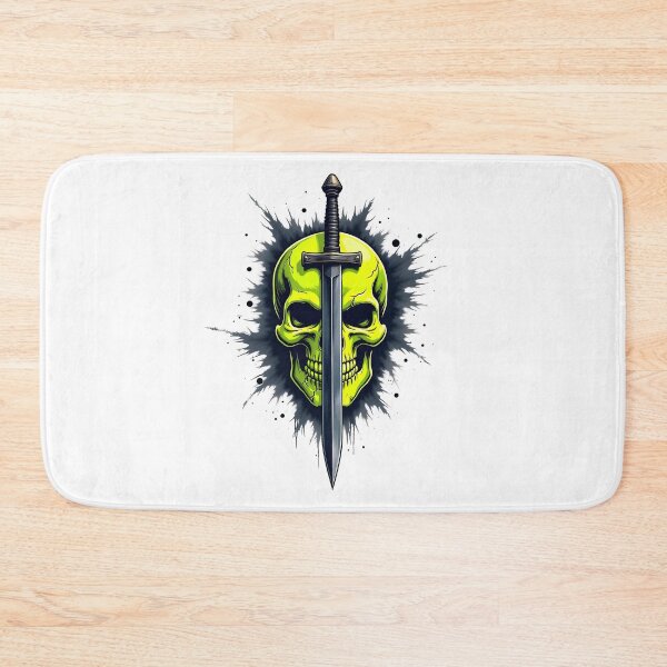 Item preview, Neon yellow skull pierced by dark sword designed and sold by Skullyjack.