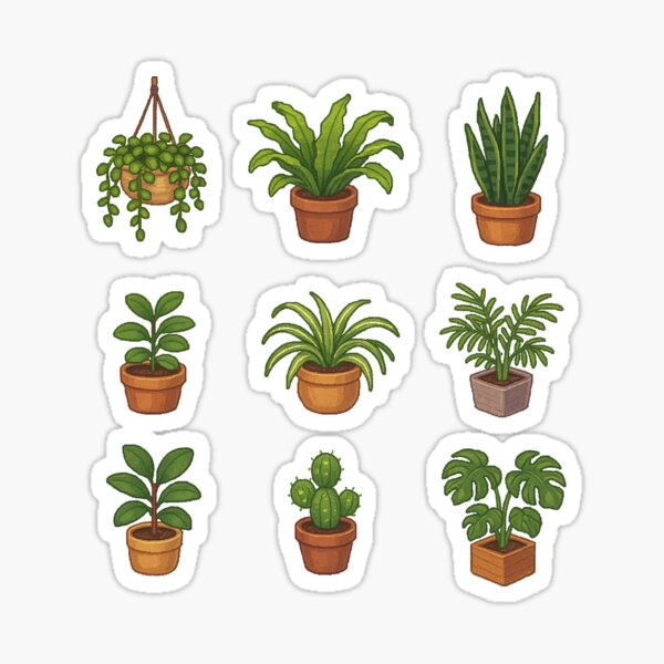 Vista previa del artículo con la obra «Plantas de jungla urbana en macetas», diseñado y vendido por Rain-in-July.