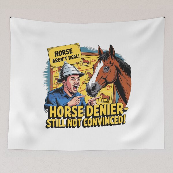 Item preview, Horse Denier Conspiracy Theory Funny Meme designed and sold by Moad Fahim.