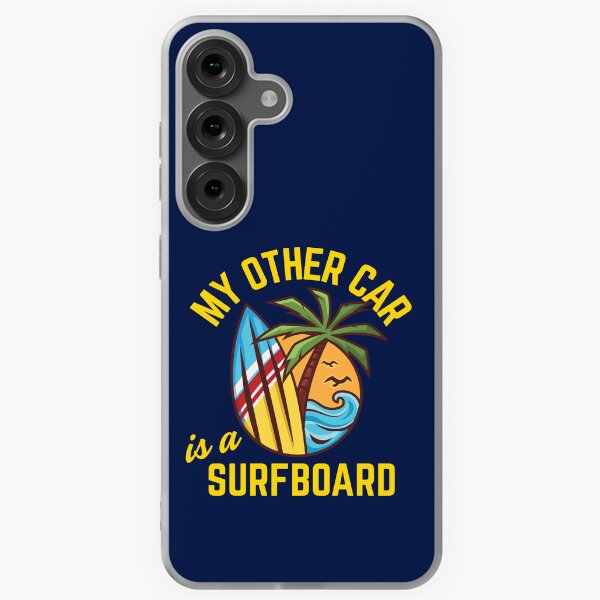 Vista previa del artículo con la obra «Estilo vintage: Mi otro coche es una tabla de surf - Texto dorado», diseñado y vendido por SurfingLocales.