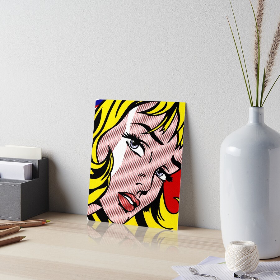 Pop art girl face, Roy Lichtenstein Art Board Print