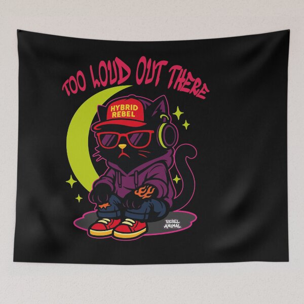 Item preview, Too Loud Out There - Sad Punk Cat under Moon  designed and sold by Rebel Animal.