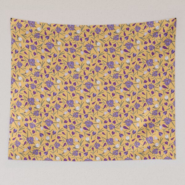 Item preview, Purple and white crocuses on a yellow background designed and sold by Hanna McCown.