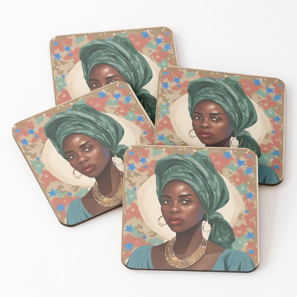 Item preview, Black Woman in Green Head Wrap designed and sold by SilkenDove.