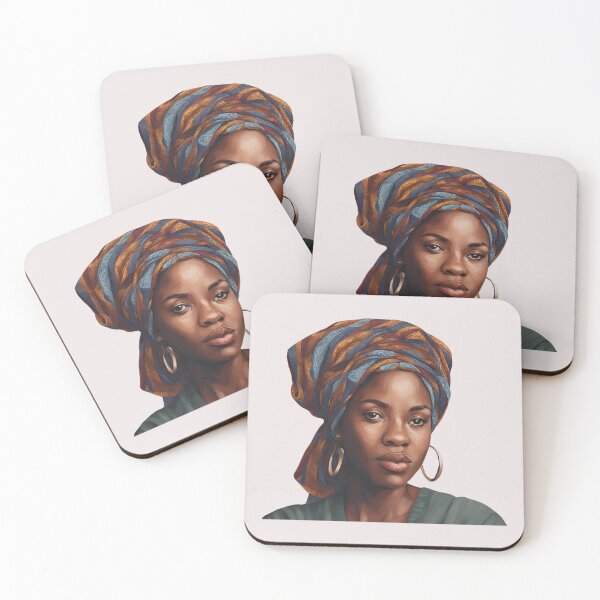 Item preview, Black Woman in Blue Head Wrap designed and sold by SilkenDove.
