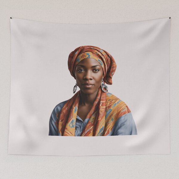 Item preview, Black Woman in Floral Head Wrap designed and sold by SilkenDove.