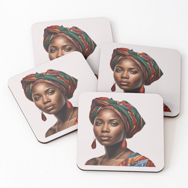 Item preview, Black Woman in Teal Head Wrap designed and sold by SilkenDove.