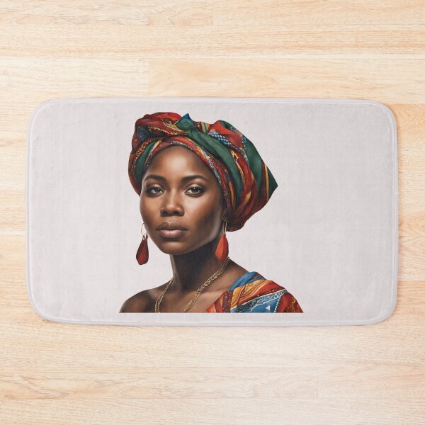 Item preview, Black Woman in Teal Head Wrap designed and sold by SilkenDove.
