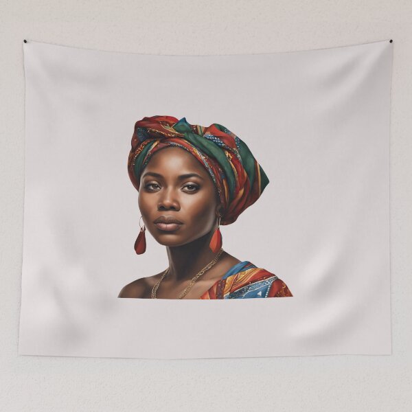 Item preview, Black Woman in Teal Head Wrap designed and sold by SilkenDove.