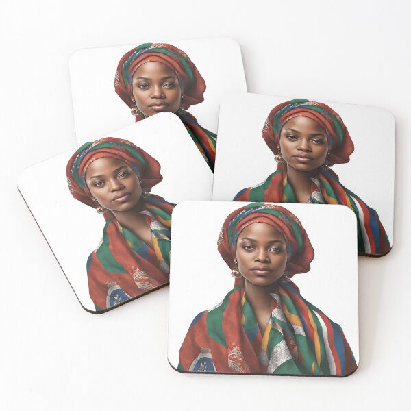 Item preview, Black Woman in Red and Yellow Head Wrap designed and sold by SilkenDove.