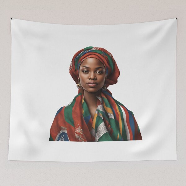 Item preview, Black Woman in Red and Yellow Head Wrap designed and sold by SilkenDove.