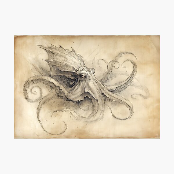 Item preview, Da Vinci style Kraken Sketch designed and sold by Boddicca.