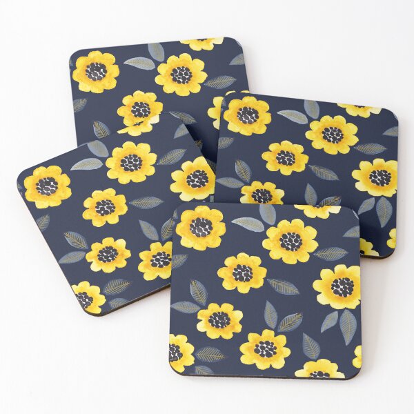 Item preview, Simple Floral - yellow on navy designed and sold by jenuinedesigns.