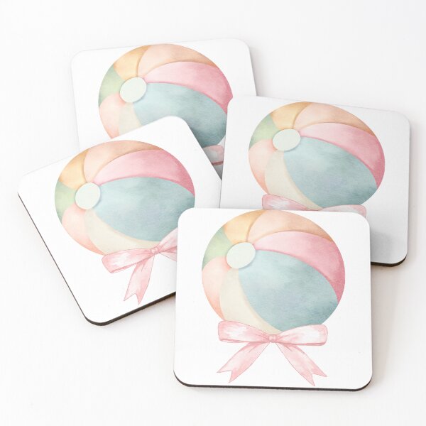 Item preview, Beach Ball with Pink Bow – Coquette Summer Watercolor Art designed and sold by DivinePassion.