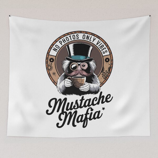 Item preview, Mustache Mafia Vibes – Steampunk Tamarin with Top Hat & Monocle designed and sold by WildlifeInc.