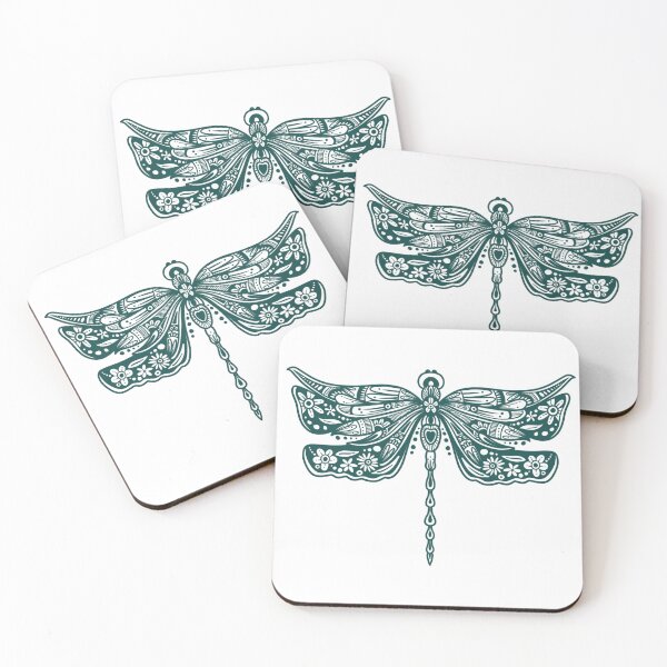 Item preview, Dark Green Floral Dragonfly Design on white designed and sold by Giulia  Palazzo.