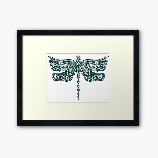 Item preview, Dark Green Floral Dragonfly Design on white designed and sold by Giulia  Palazzo.