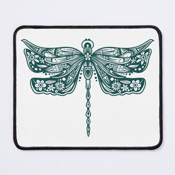Item preview, Dark Green Floral Dragonfly Design on white designed and sold by Giulia Palazzo.