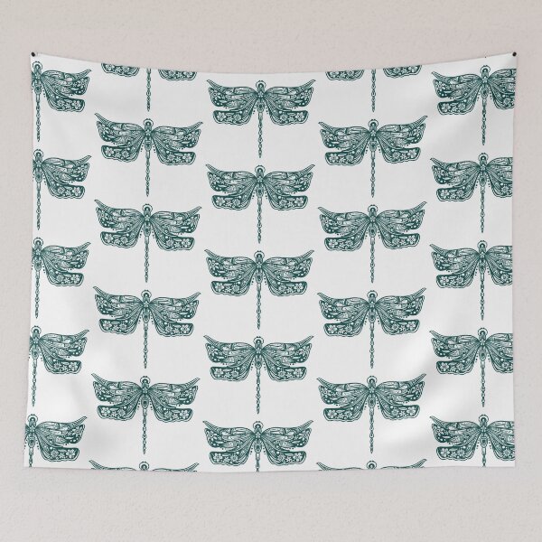 Item preview, Dark Green Floral Dragonfly Design on white designed and sold by Giulia  Palazzo.