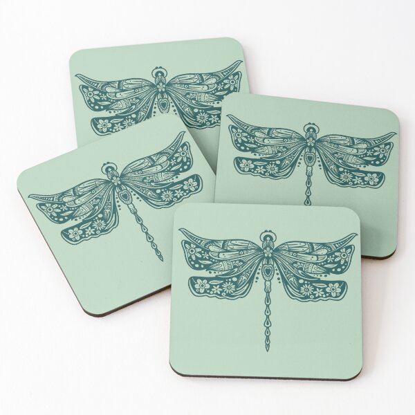 Item preview, Dark Green Floral Dragonfly Design on Light Green designed and sold by Giulia  Palazzo.