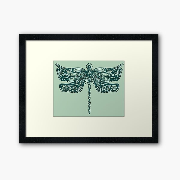 Item preview, Dark Green Floral Dragonfly Design on Light Green designed and sold by Giulia  Palazzo.