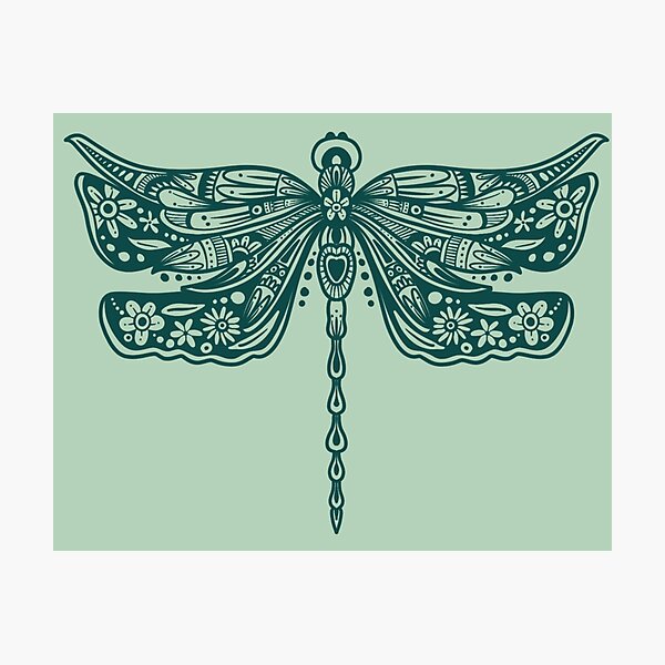 Item preview, Dark Green Floral Dragonfly Design on Light Green designed and sold by Giulia  Palazzo.