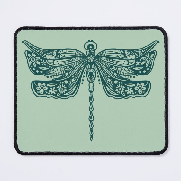 Item preview, Dark Green Floral Dragonfly Design on Light Green designed and sold by Giulia Palazzo.