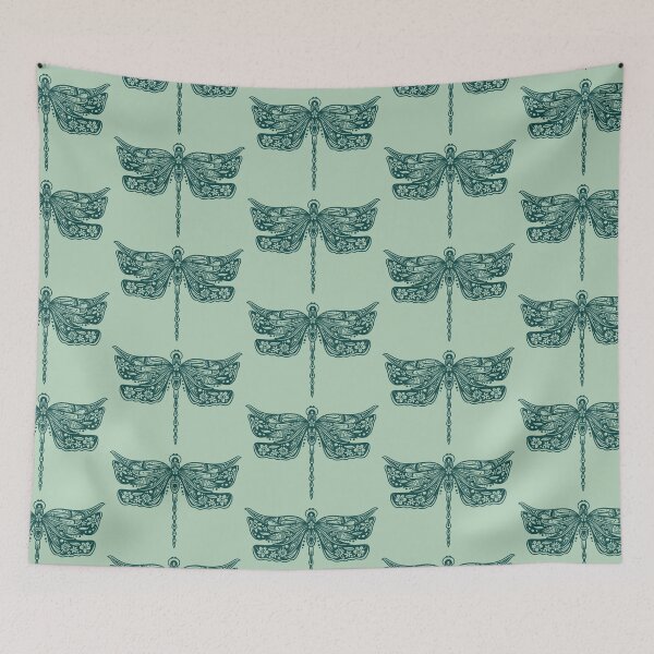 Item preview, Dark Green Floral Dragonfly Design on Light Green designed and sold by Giulia  Palazzo.