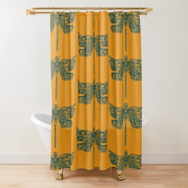 Item preview, Dark Green Floral Dragonfly Design on Mustard Yellow designed and sold by Giulia  Palazzo.