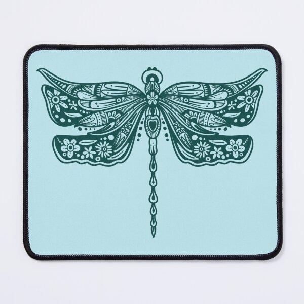 Item preview, Dark Green Floral Dragonfly Design on light blue designed and sold by Giulia  Palazzo.