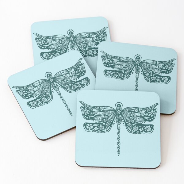 Item preview, Dark Green Floral Dragonfly Design on light blue designed and sold by Giulia  Palazzo.