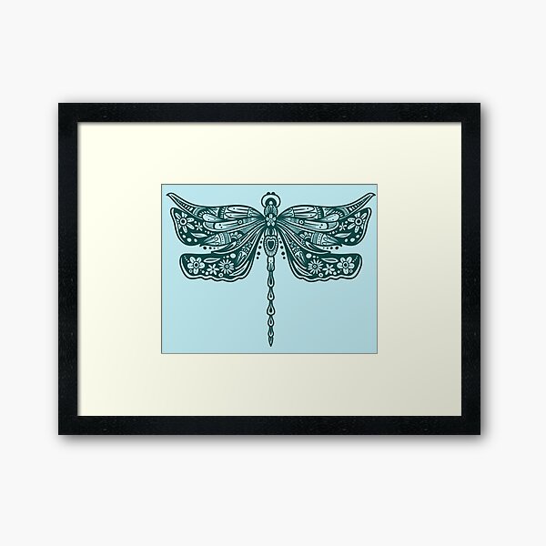 Item preview, Dark Green Floral Dragonfly Design on light blue designed and sold by Giulia  Palazzo.