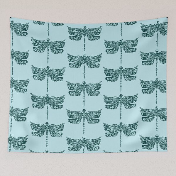 Item preview, Dark Green Floral Dragonfly Design on light blue designed and sold by Giulia  Palazzo.