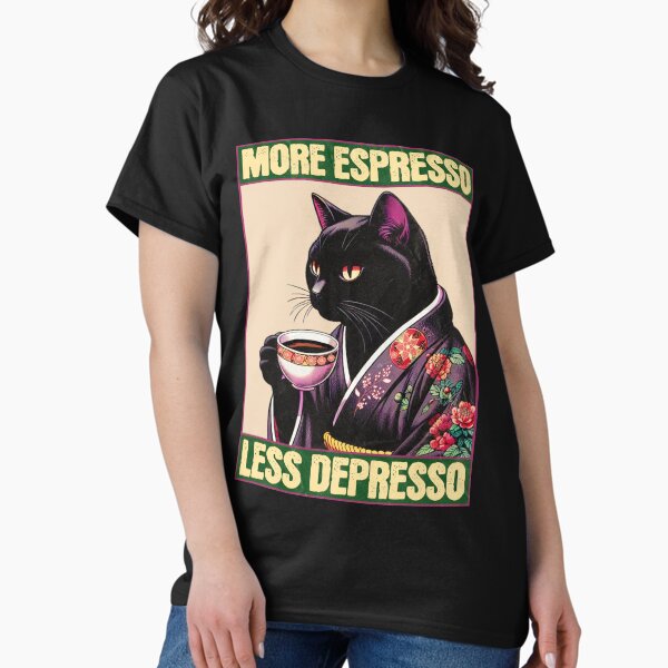 Item preview, More Espresso Less Depresso Meme - Funny Coffee Cat Vintage Poster designed and sold by InkyGenies.