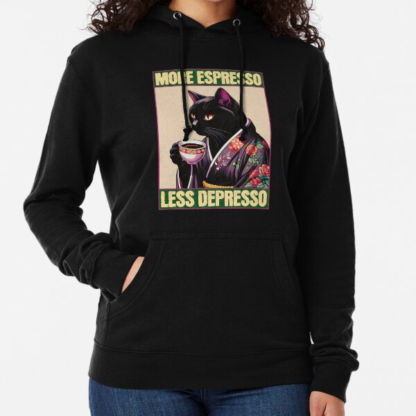 Vista previa del artículo con la obra «Meme de más espresso y menos depresso: póster vintage divertido de un gato que toma café», diseñado y vendido por InkyGenies.