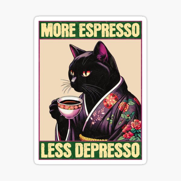 Artikel-Vorschau von Mehr Espresso, weniger Depresso-Meme - Lustige Kaffeekatze im Vintage-Stil Poster, designt und verkauft von InkyGenies.