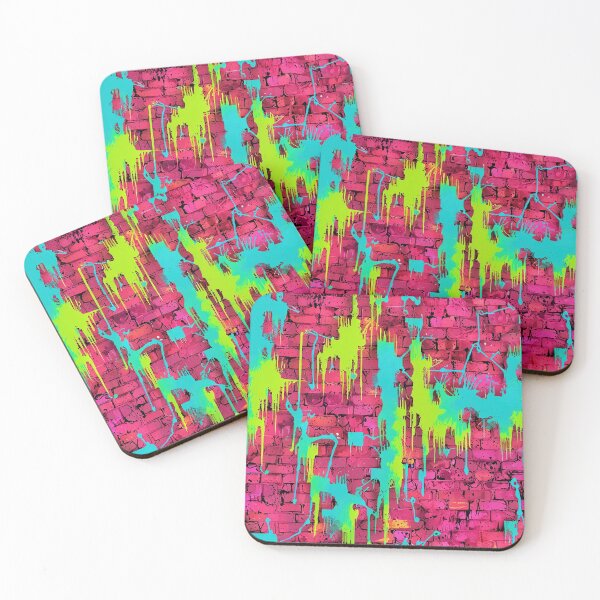 Item preview, Dripping neon paint strokes on weathered brick, rebellious and digital tone designed and sold by CoolPixels.