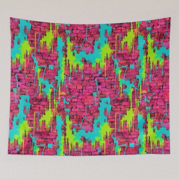 Item preview, Dripping neon paint strokes on weathered brick, rebellious and digital tone designed and sold by CoolPixels.