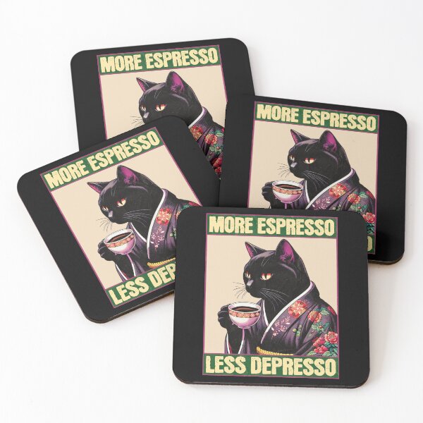 Item preview, More Espresso Less Depresso Meme - Funny Coffee Cat Vintage Poster designed and sold by InkyGenies.