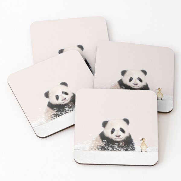 Item preview, Baby Panda in a Bathtub, Pink Print, Baby Panda and Duckling Bathing, Animals in Bathtub Art by Synplus designed and sold by synplus.