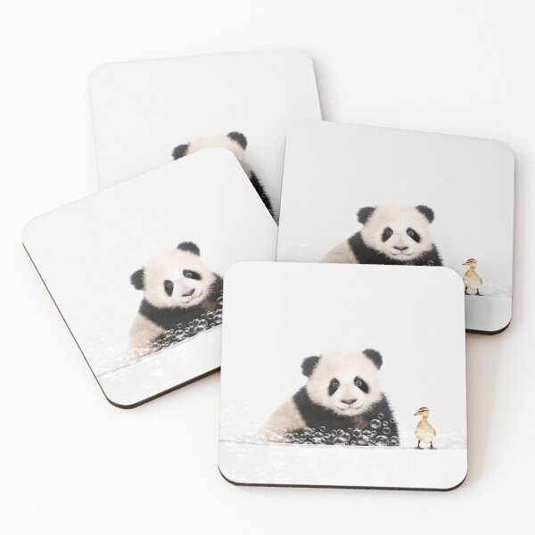 Item preview, Baby Panda in a Bathtub, Neutral Print, Baby Panda and Duckling Bathing, Animals in Bathtub Art by Synplus designed and sold by synplus.