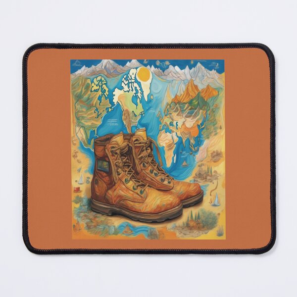 Item preview, "Wanderlust Journeys: Trekking Boots and World Map" designed and sold by Artisticanvas.